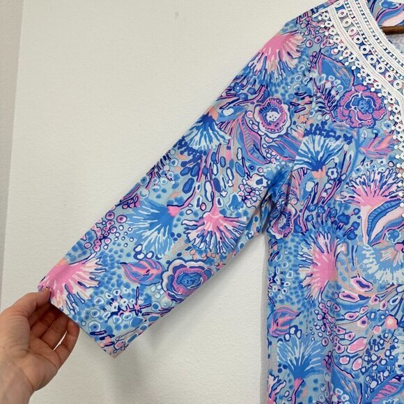 Talbots Bright Flowing Floral Lace Trim Tunic Beachy Casual Colorful Size 1X - Picture 7 of 9